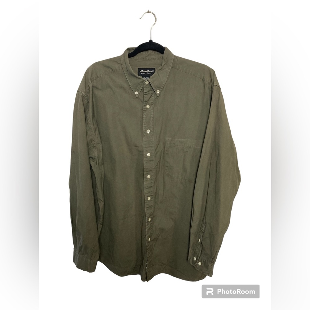 Eddie Bauer olive green long sleeve button down shirt. XL Tall